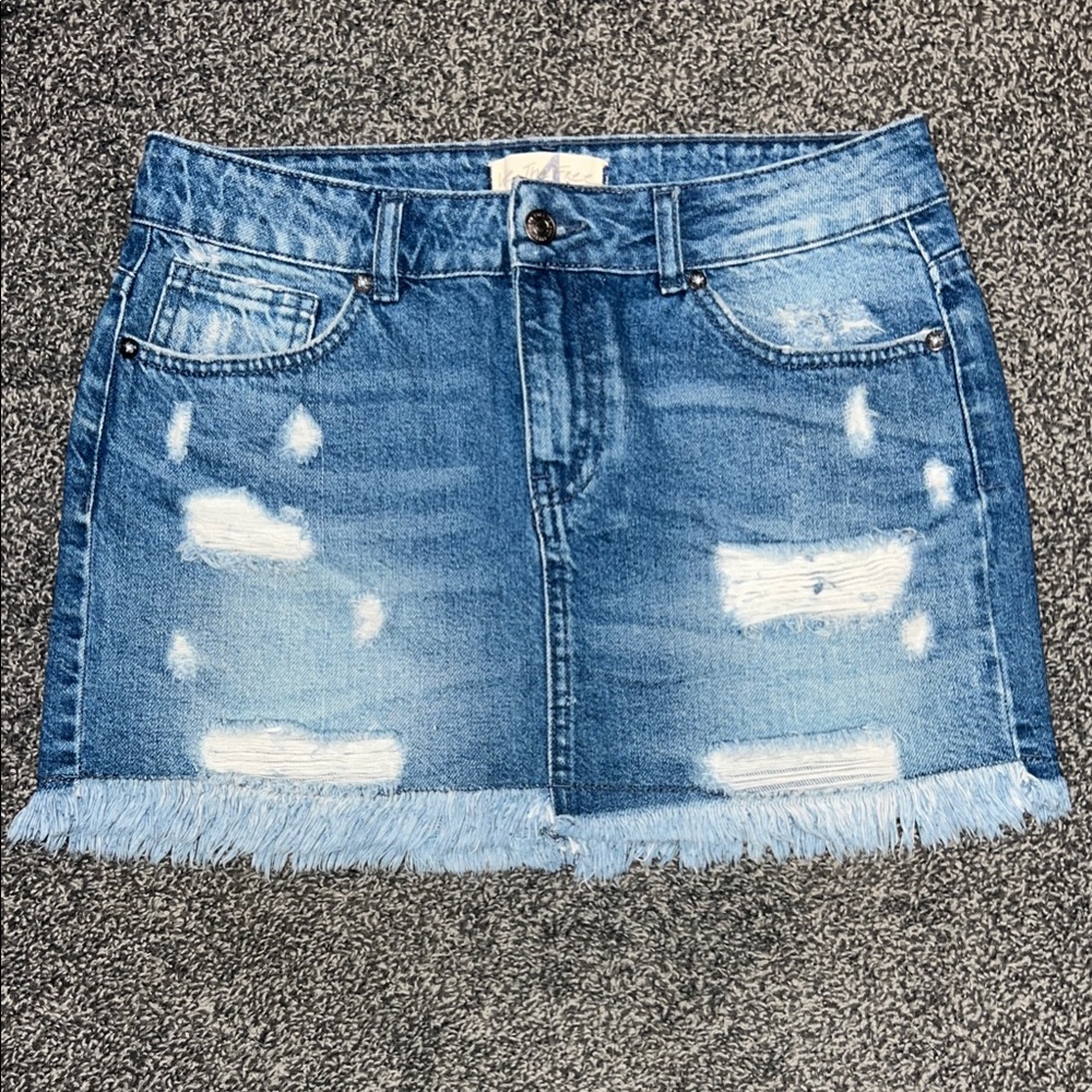 We The Free/ Free People Distressed Jean Mini Skirt